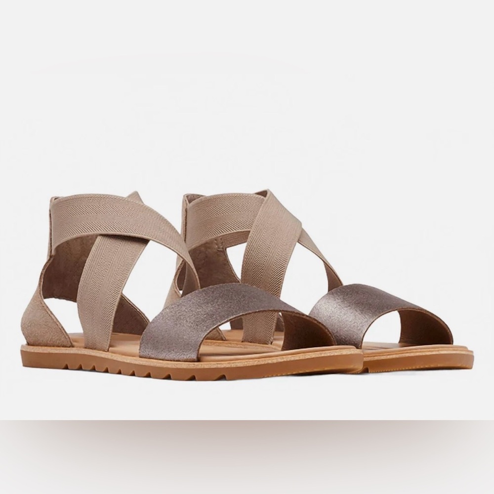Like New! SOREL Ella™ II Sandals Ash Brown Metallic